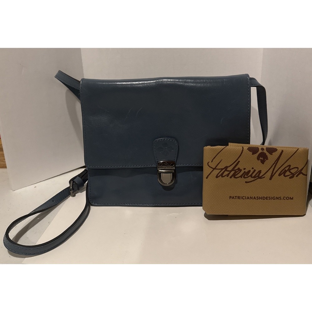 Patricia Nash‎ Crossbody Purse Leather Blue/gray 7.25" Tall 9" Wide